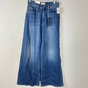 DL1961 Jeans Denim Hepburn Wide Leg 32" Mohonk Wash Solid Dark Blue Cotton‎ Knit